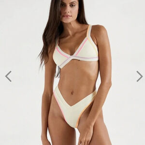 Cream Triangle Bikini with Pastel Trim